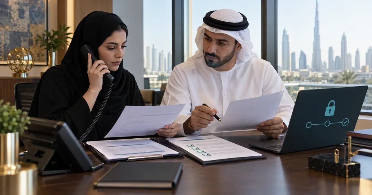 UAE accounts-payable team independently verifying a supplier bank-detail change before payment approval.