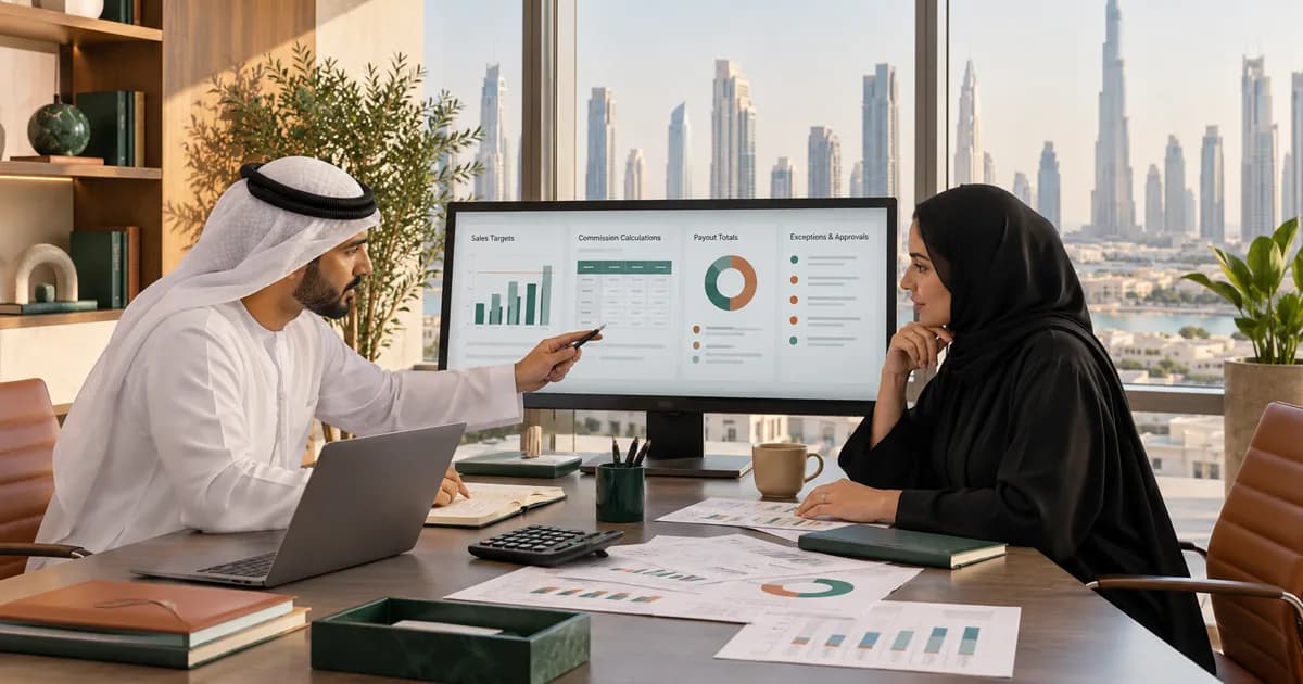 UAE finance and sales operations team reconciling commission calculations before payout