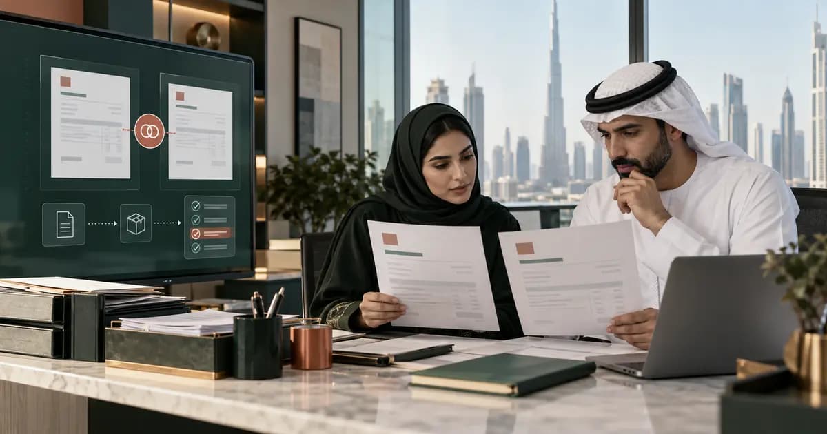 UAE accounts-payable team comparing similar supplier invoices and payment evidence before approval