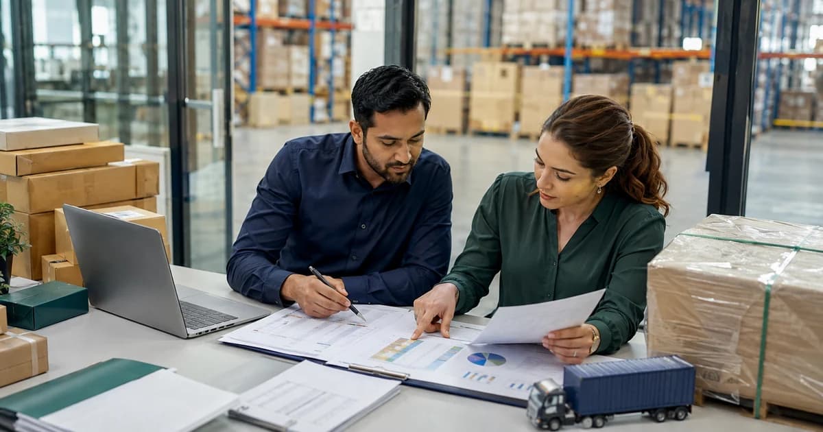 An e-commerce warehouse team tracing freight, duty and handling costs into inventory landed cost.
