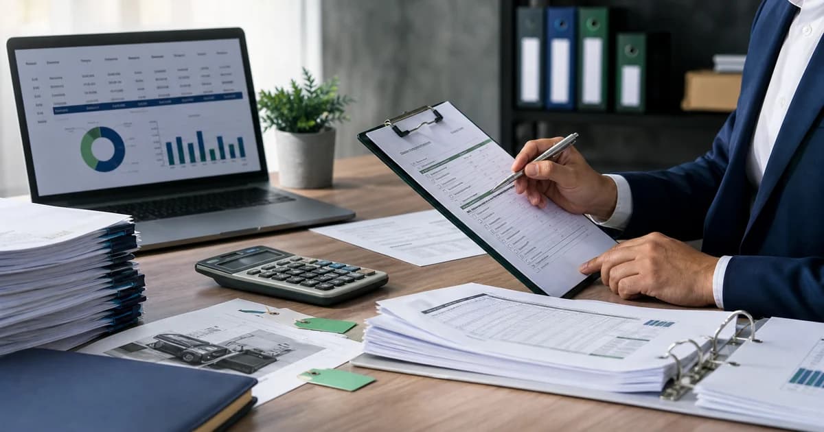 A fixed-asset register, invoice evidence and physical-verification checklist under finance review.