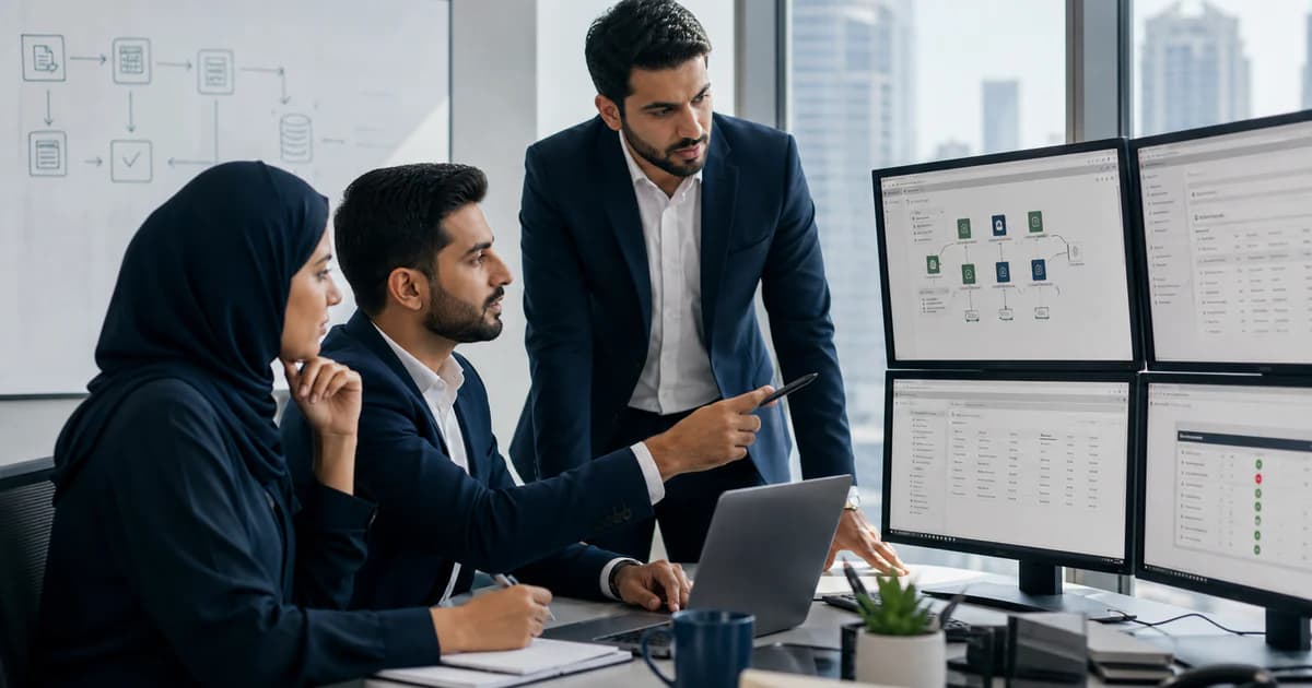 Finance operations staff tracing VAT tax codes and master data through an eInvoicing workflow.
