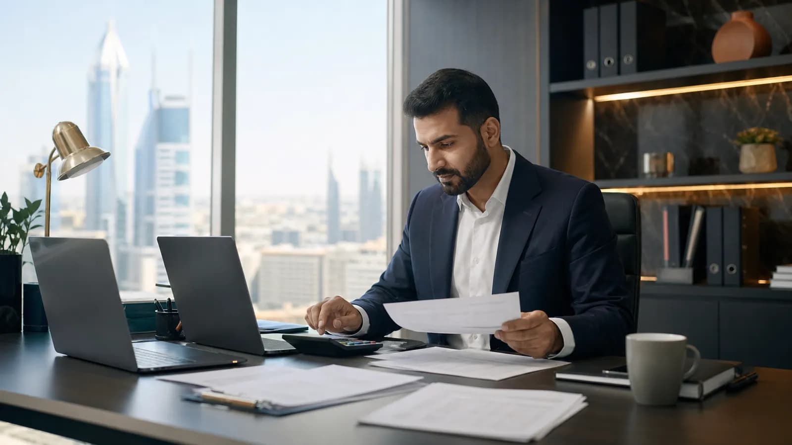 A finance professional checking invoices, bank reconciliations and a cloud ledger.