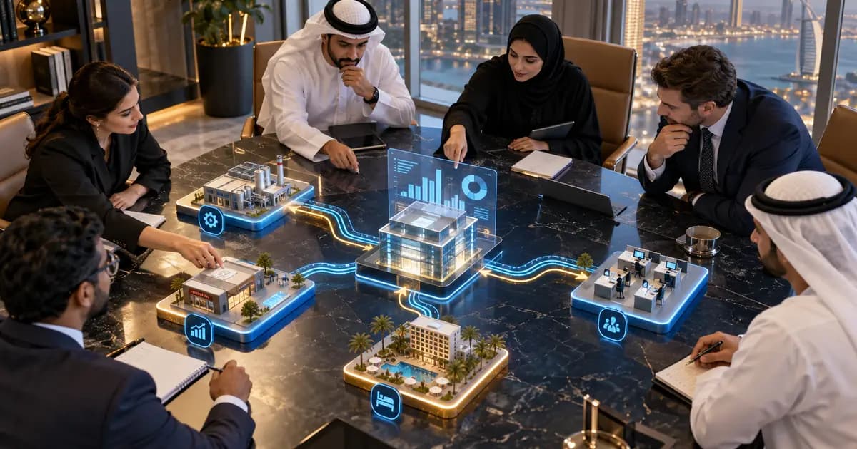 UAE group finance team reviewing controlled cost-centre flows across operations, sales, hospitality and shared services.