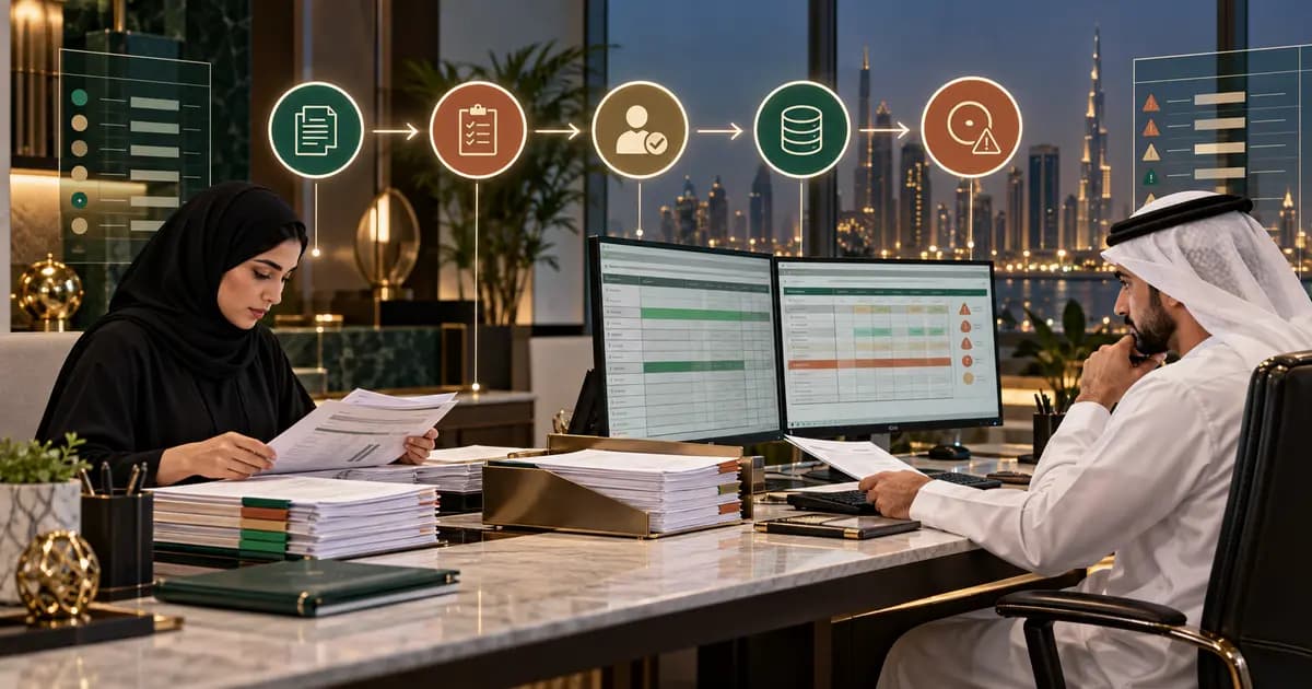 UAE finance preparer and reviewer controlling manual journals through evidence, approval, posting and exception review