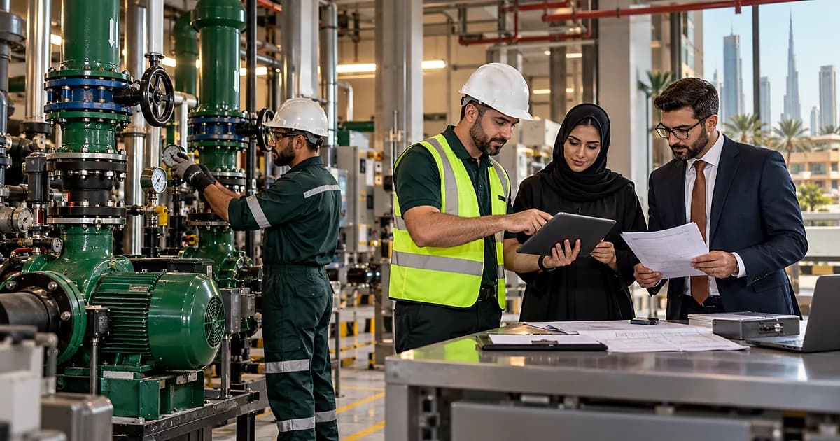 UAE facilities, operations and finance team verifying completed maintenance work before accrual and invoice approval.