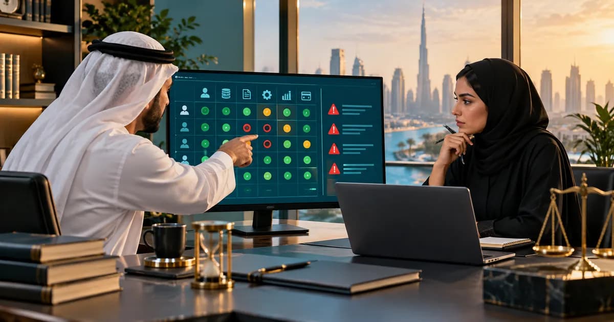 Finance controller and systems administrator reviewing user roles and segregation conflicts