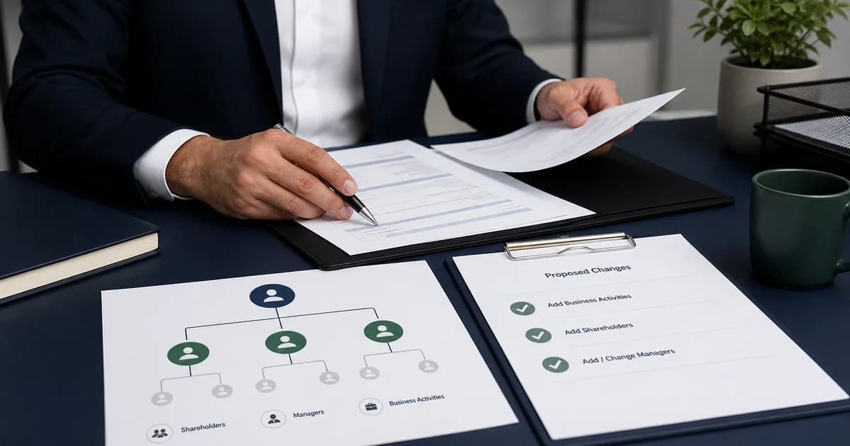 A licence-amendment document, ownership diagram and controlled change checklist.