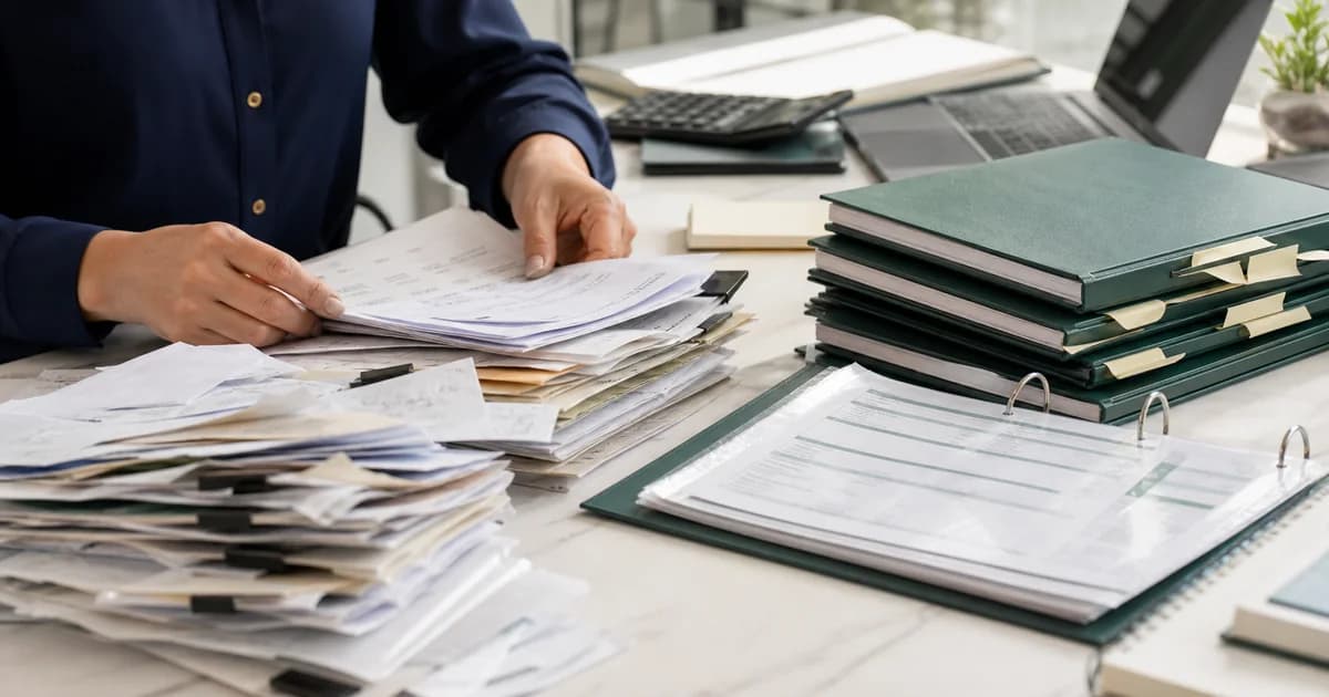 Overdue accounting records being sorted into a controlled recovery sequence.