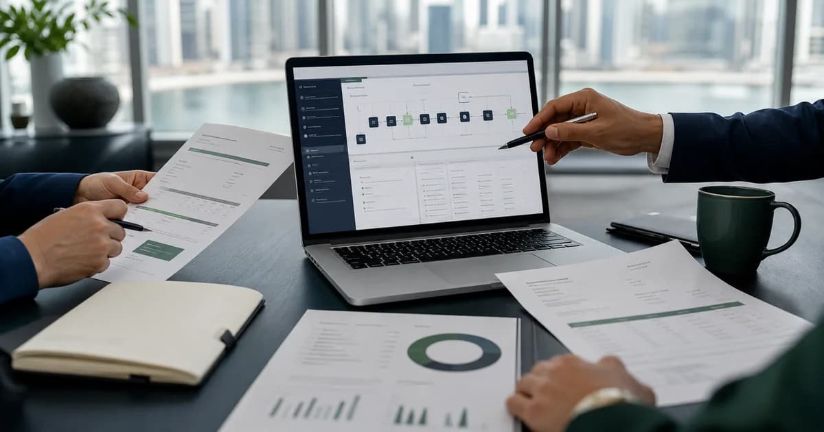 Accounting workflow, integration evidence and reporting outputs under software review.