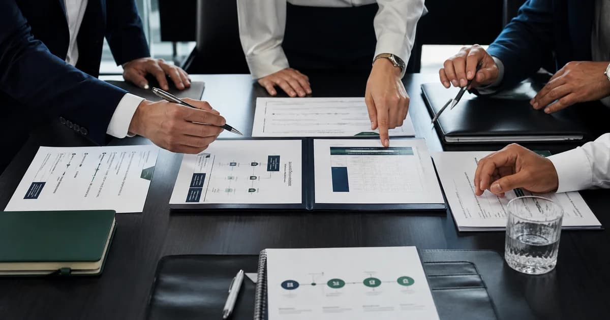 Decision rights, meeting records and accountability controls on a boardroom table.