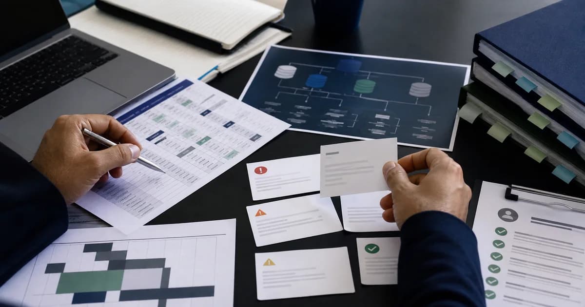 Business data tables, source systems and quality exceptions being reconciled.
