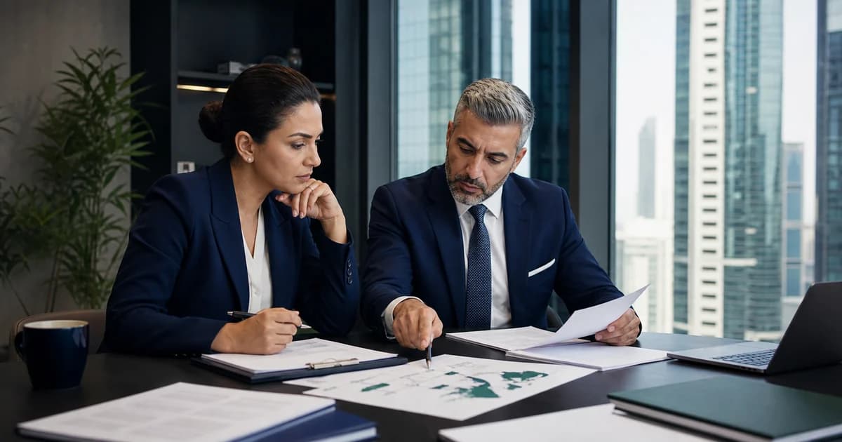 Finance and governance professionals reviewing prior-period Economic Substance records and current entity information.