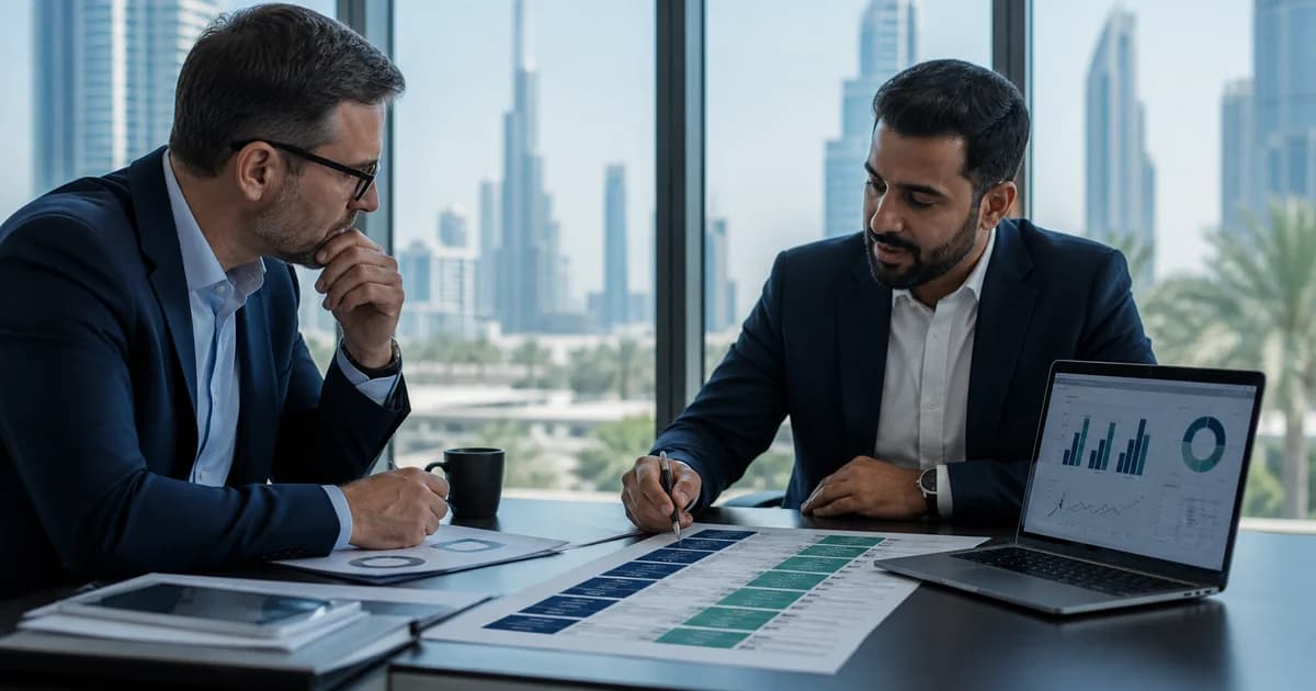 Management and a fractional CFO reviewing a structured first-90-days finance plan.