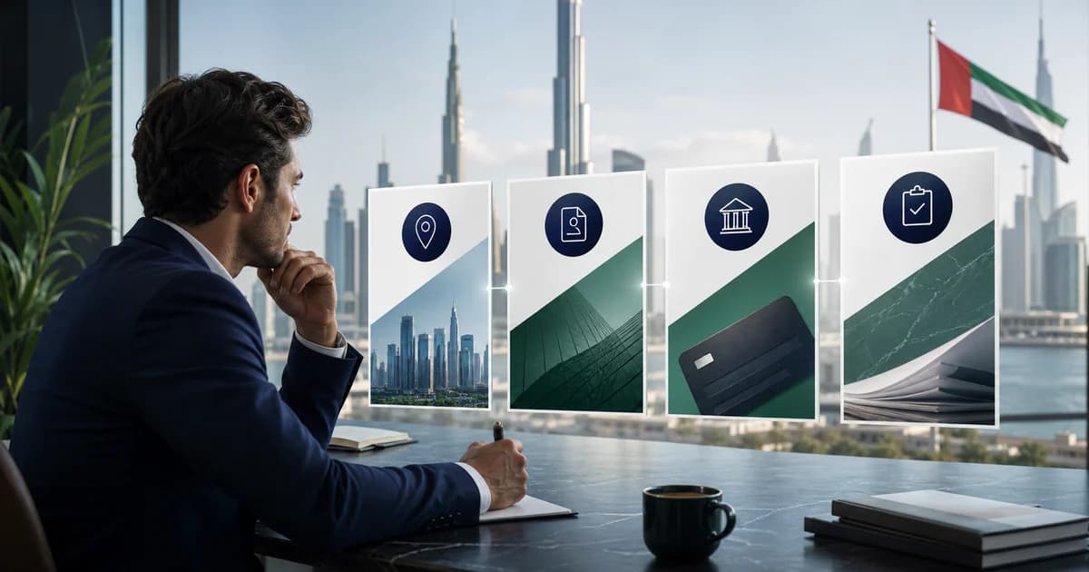 A founder reviewing the staged UAE company incorporation process and supporting records.
