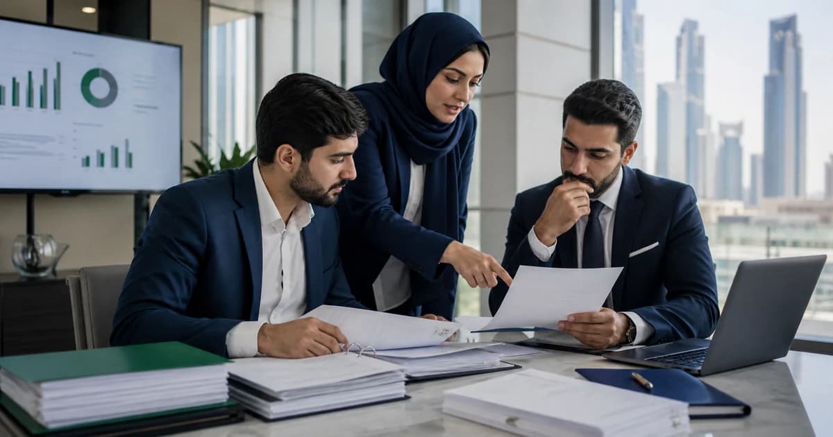 A finance team reviewing aged receivables, customer correspondence and VAT evidence for bad-debt relief.