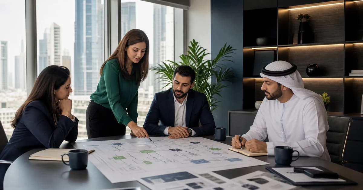 A group finance team mapping ownership, common control and VAT responsibilities across UAE entities.