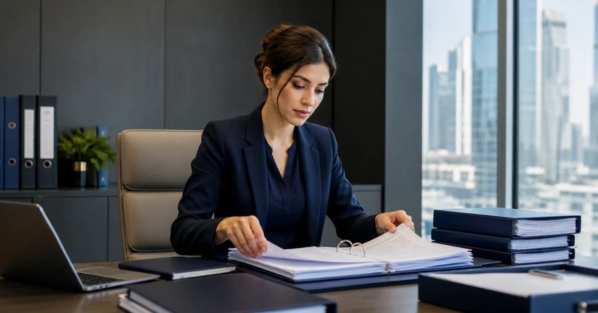 A company secretary organising registers, resolutions, ownership records and meeting actions.