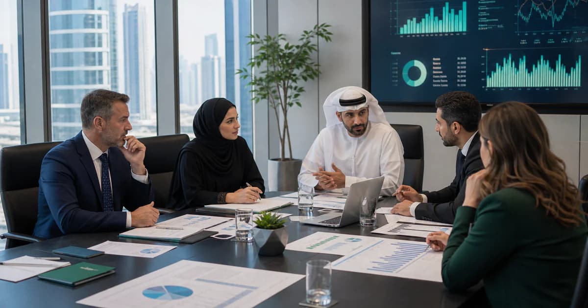 An investment committee reviewing assumptions, scenarios, cash flows and risks in a financial model.