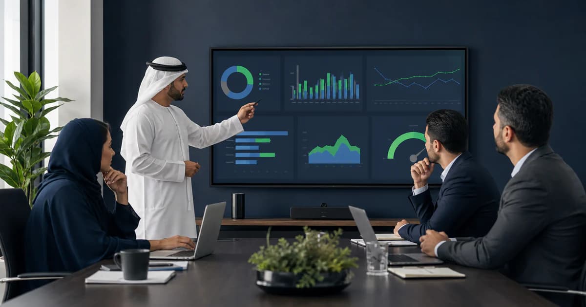 A UAE management team reviewing receivables, payables, inventory and cash-conversion indicators.