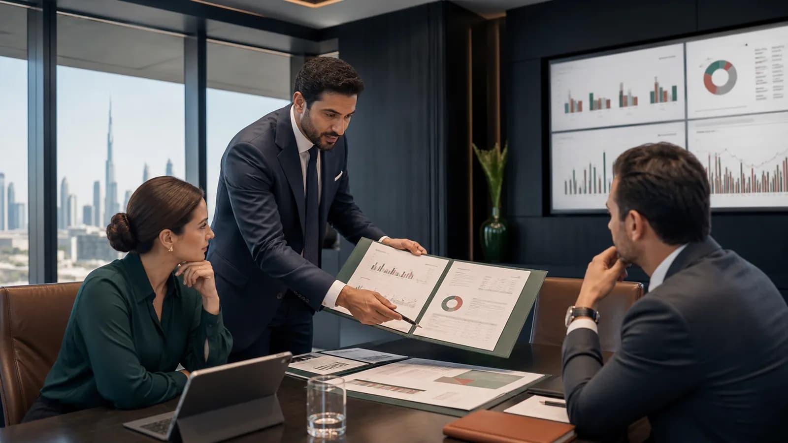 A finance controller presenting a monthly management reporting pack.